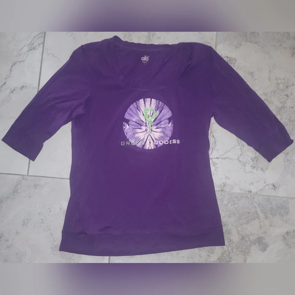 Alo Green Goddess‎ Bamboo Lyocell 3/4 Sleeve Top Sz Large